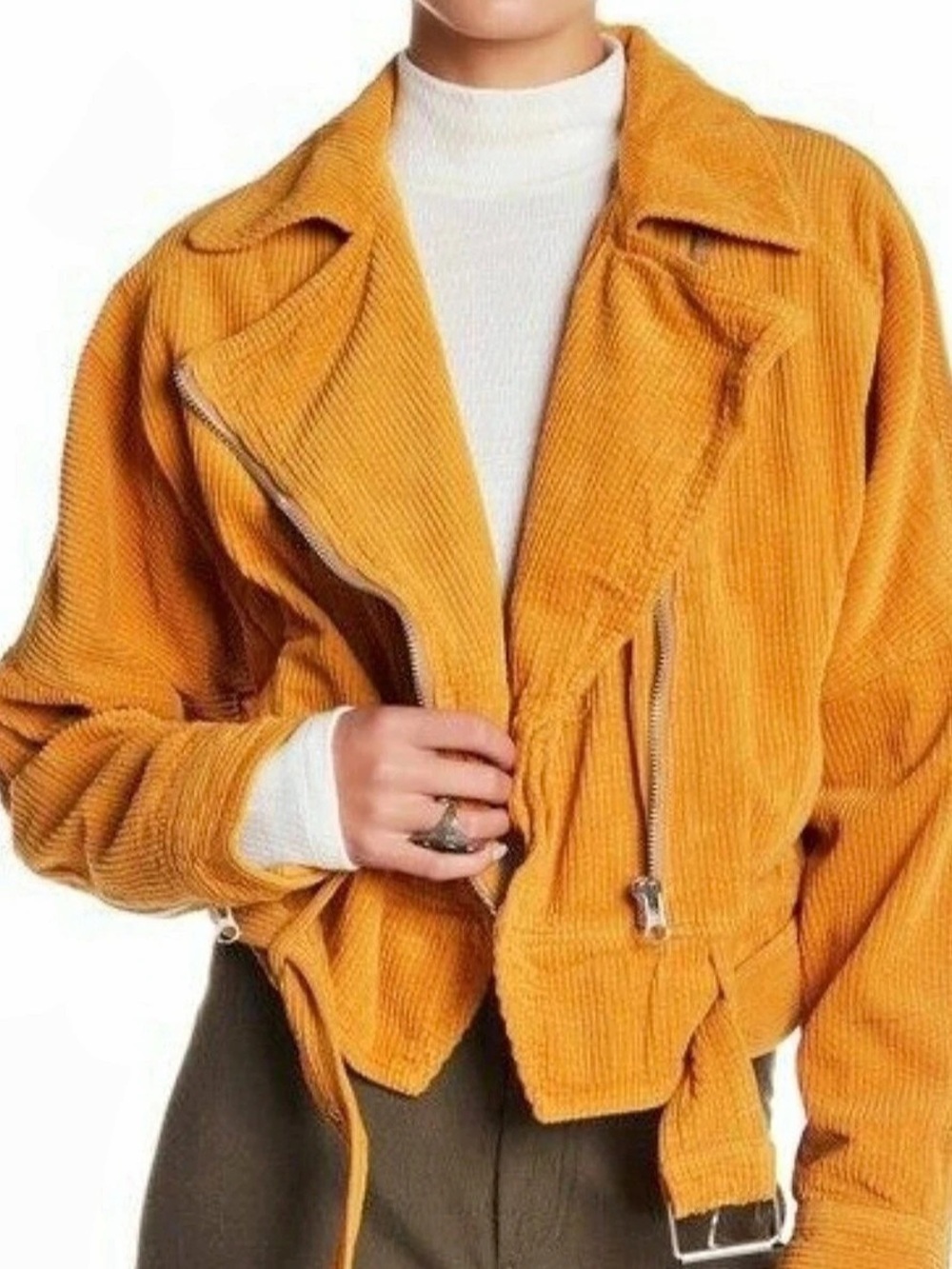 Free People Slouchy Dolman Corduroy Moto Jacket Orange